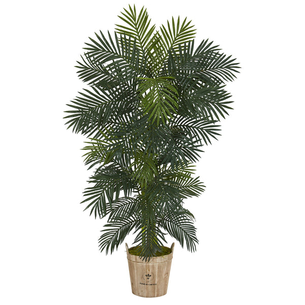 74” Golden Cane Artificial Palm Tree in Farmhouse Planter