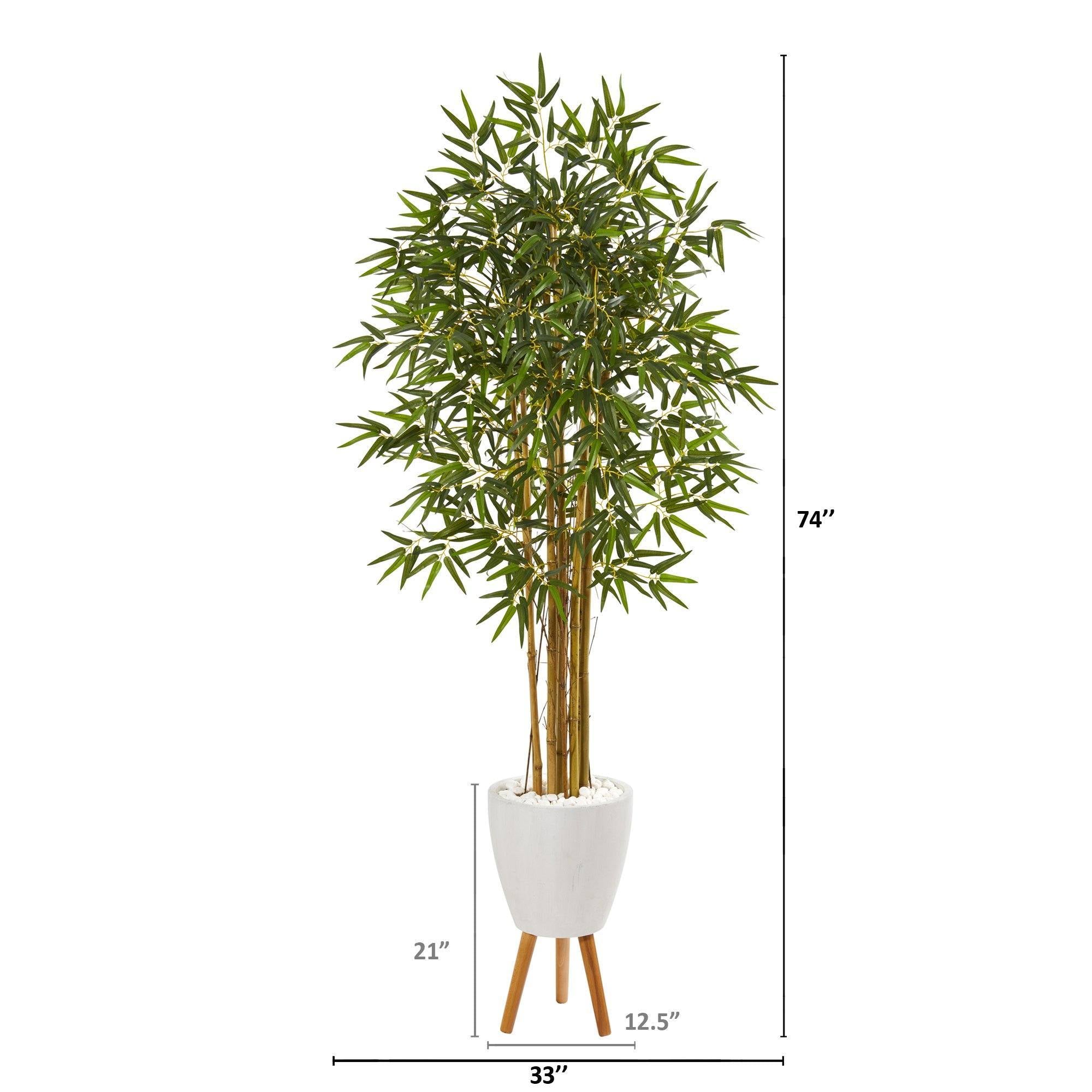 74” Multi Bambusa Bamboo Artificial Tree in White Planter with Stand ...