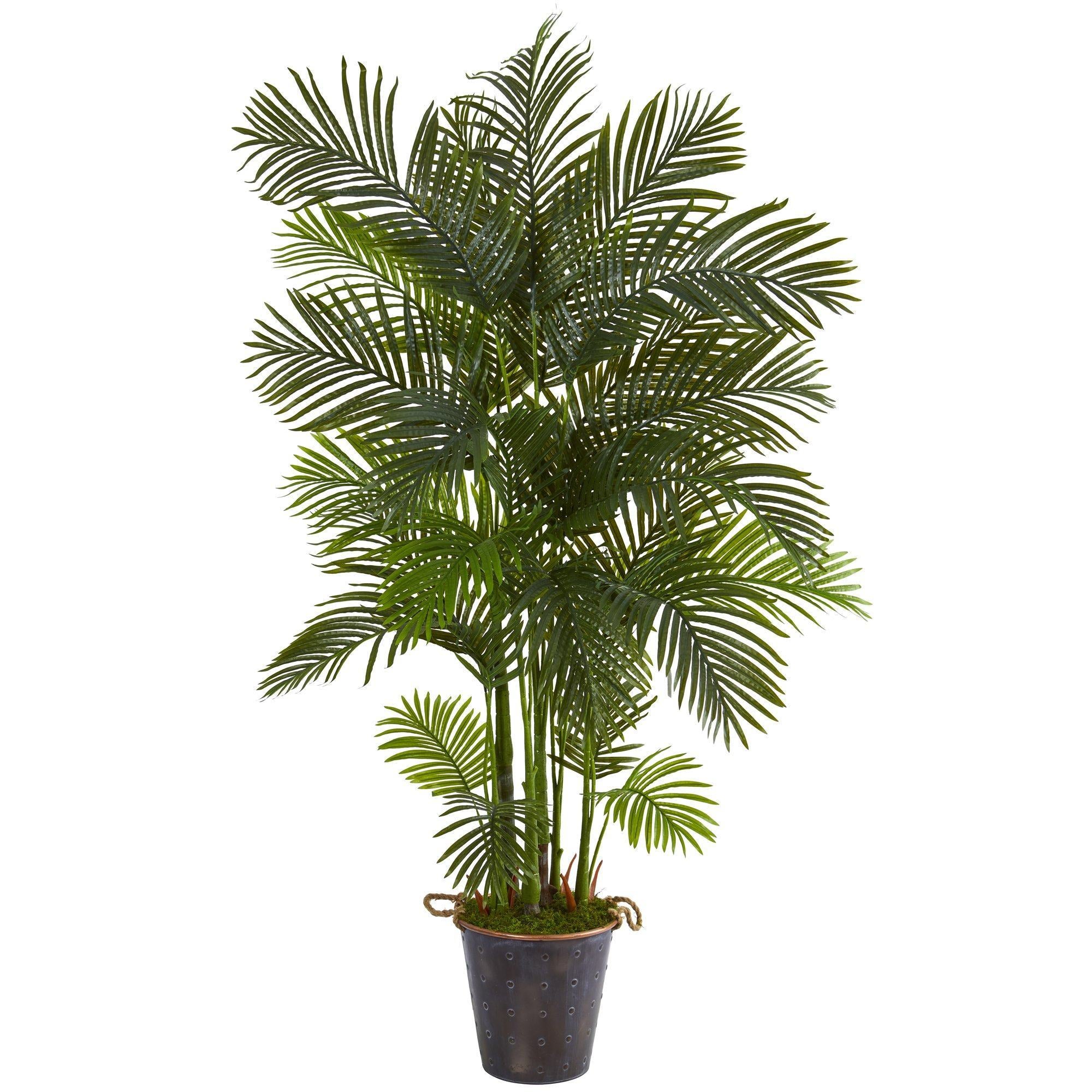 75” Areca Palm Artificial Tree in Decorative Metal Pail with Rope ...