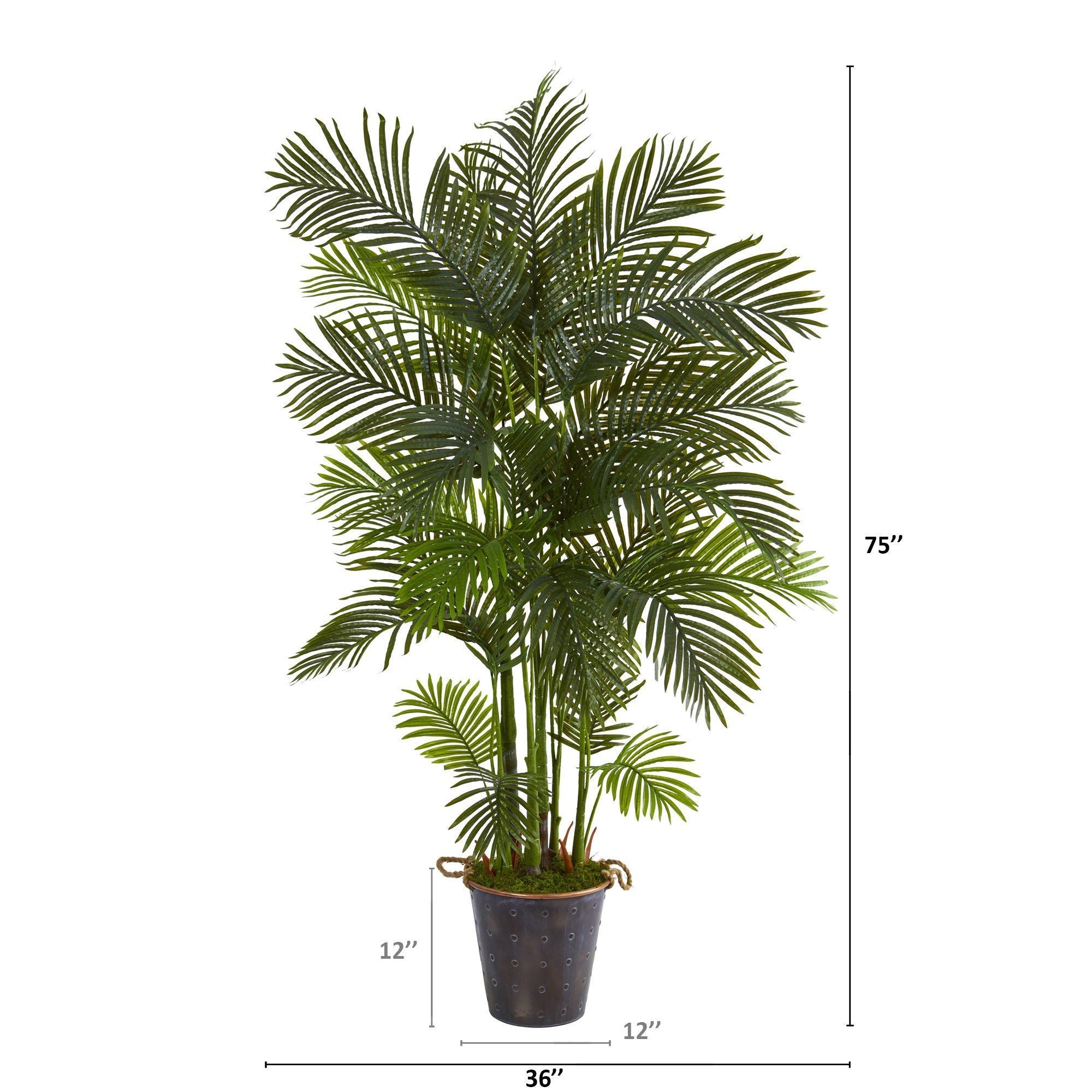 75” Areca Palm Artificial Tree in Decorative Metal Pail with Rope ...