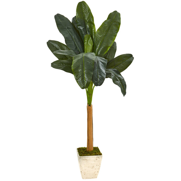 75” Banana Artificial Tree in Country White Planter