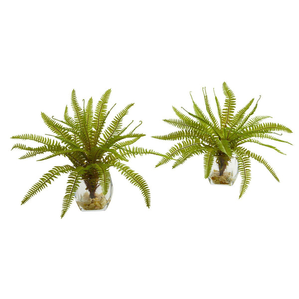 8” Fern Artificial Plant in Vase (Set of 2)