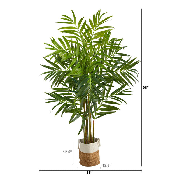 8’ King Palm Artificial Tree with 12 Bendable Branches in Handmade Natural Jute and Cotton Planter