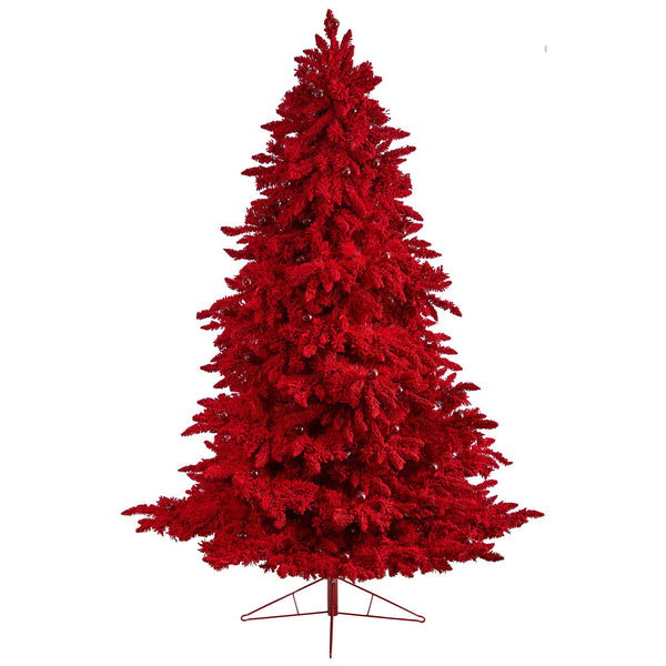 8' Red Flocked Fraser Fir Artificial Christmas Tree