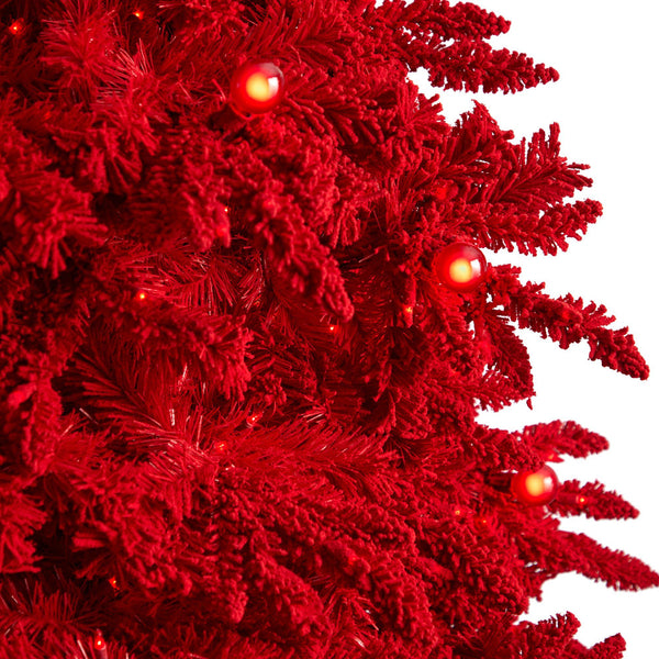 8' Red Flocked Fraser Fir Artificial Christmas Tree