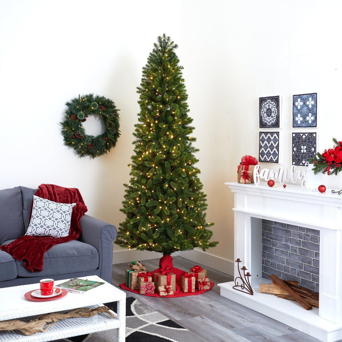 8' Slim Virginia Spruce Artificial Christmas Tree with 600 Warm White ...