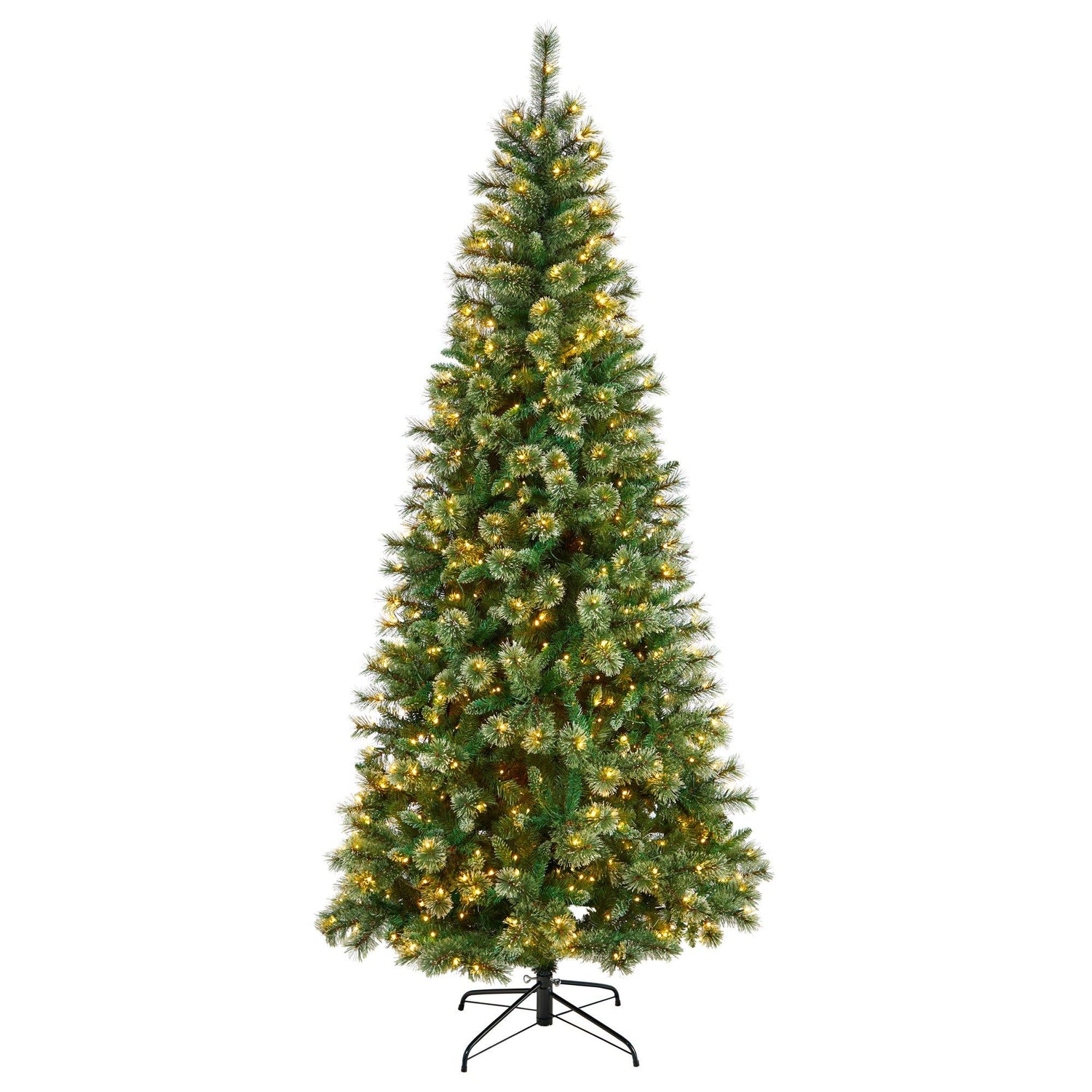 8’ Wisconsin Slim Snow Tip Pine Christmas Tree with 600 Clear LED Lights and 908 Bendable Branches