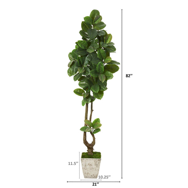 82” Rubber Leaf Artificial Tree in Country White Planter (Real Touch)