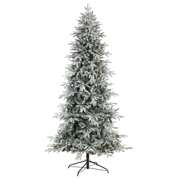 8.5’ Flocked Manchester Spruce Artificial Christmas Tree with 550 Lights and 1317 Bendable Branches