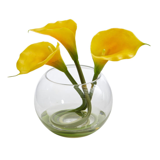 9’’ Calla Lily Artificial Arrangement in Rounded Glass Vase 1536 Nearly ...