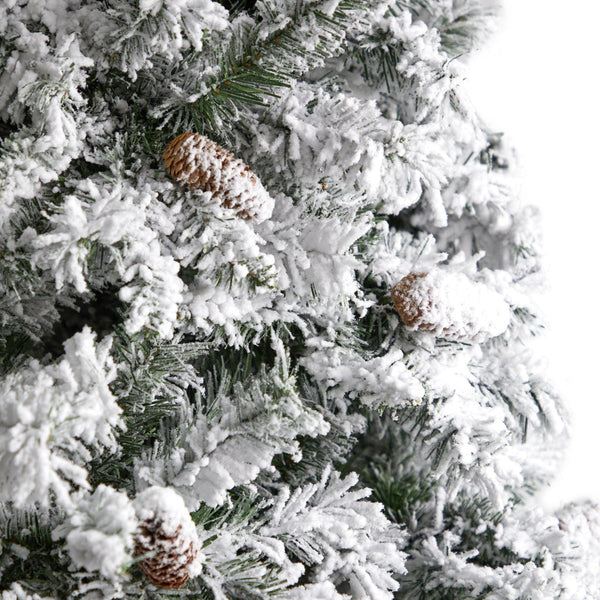 9' Flocked White River Mountain Pine Christmas Tree with Pinecones and 650 Clear LED Lights