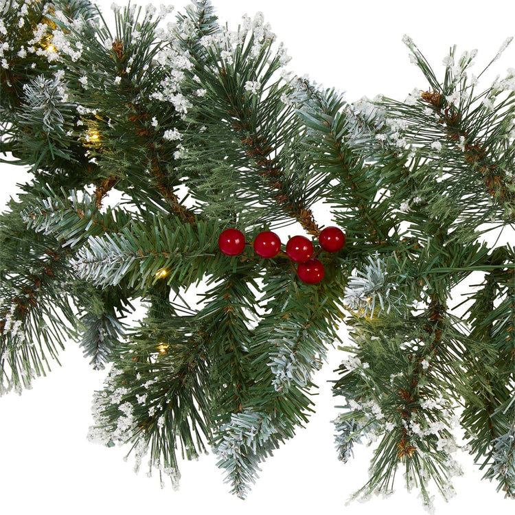 9’ Frosted Swiss Pine Artificial Garland with 50 Clear LED Lights and ...