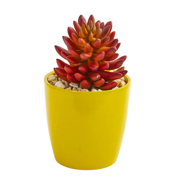 9” Mixed Succulent Artificial Plant in Yellow Vase (Set of 3)