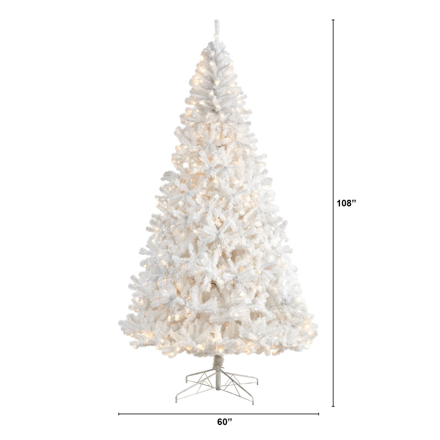 9' White Artificial Christmas Tree with 1860 Bendable Branches and 650 LED Lights