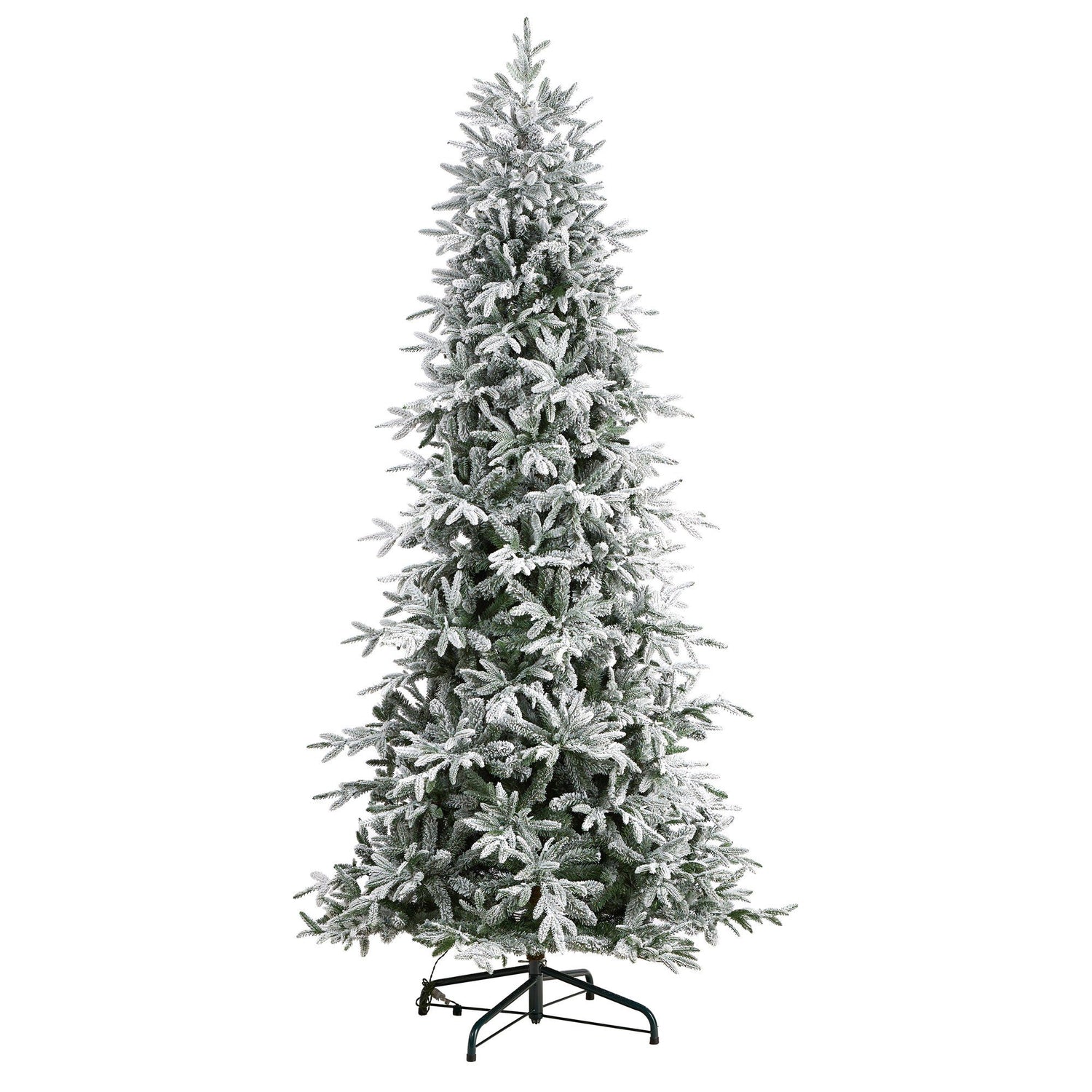 9.5’ Flocked Manchester Spruce Artificial Christmas Tree with 650 Lights and 1733 Bendable Branches