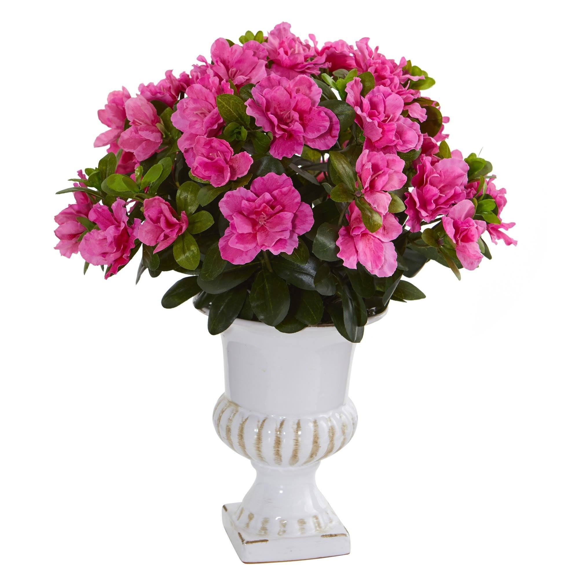 Azalea Artificial Plant in White Urn | Nearly Natural