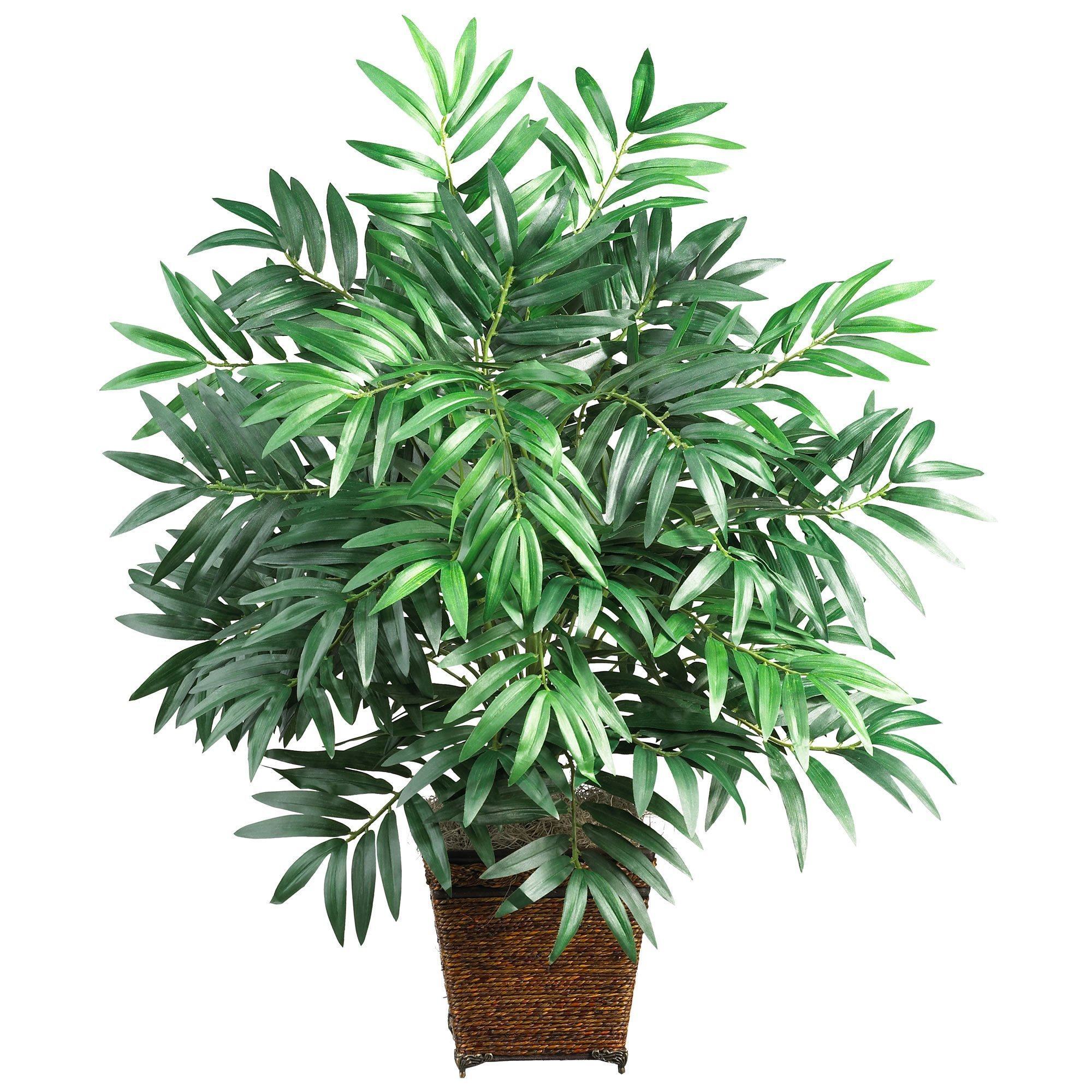 Bamboo Palm W/Wood Wicker Basket Silk Plant | Nearly Natural