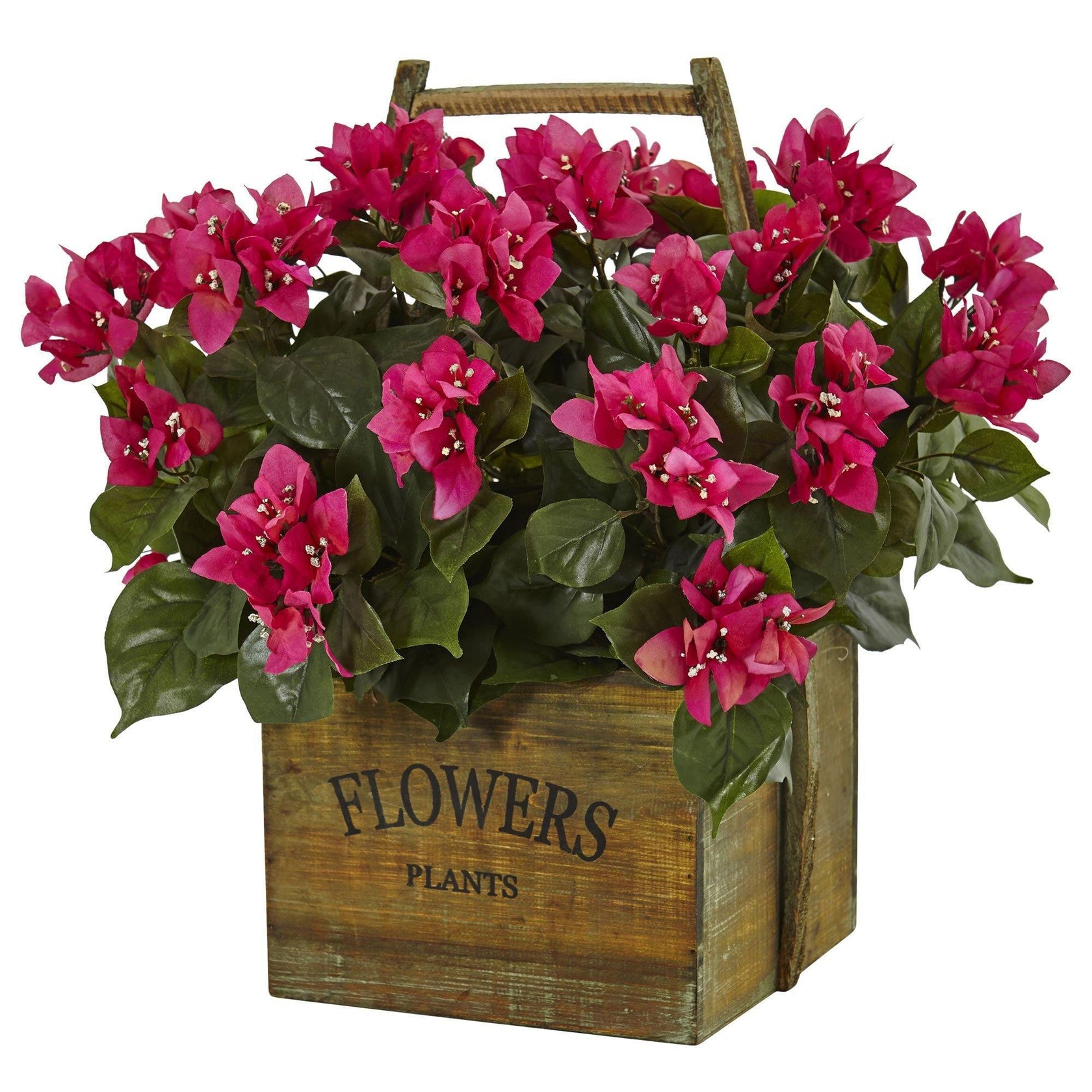 Bougainvillea in Rustic Wood Planter | Nearly Natural