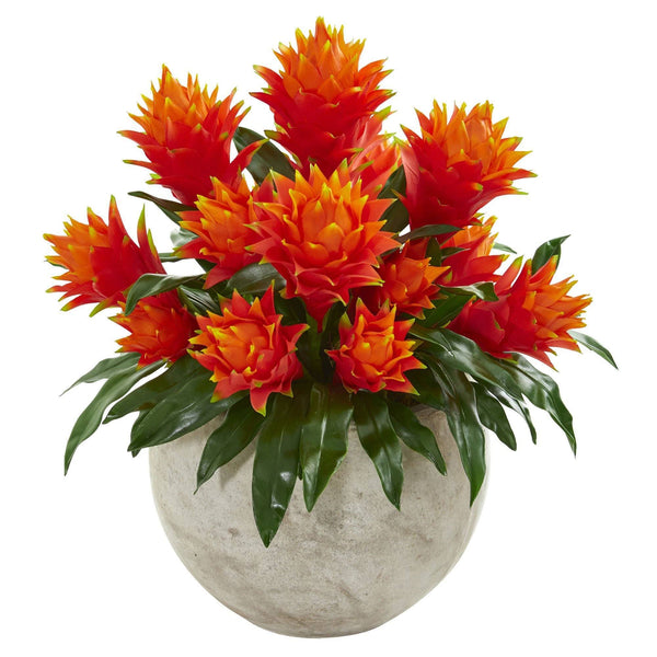 Bromeliad Artificial Plant in Sandstone Bowl