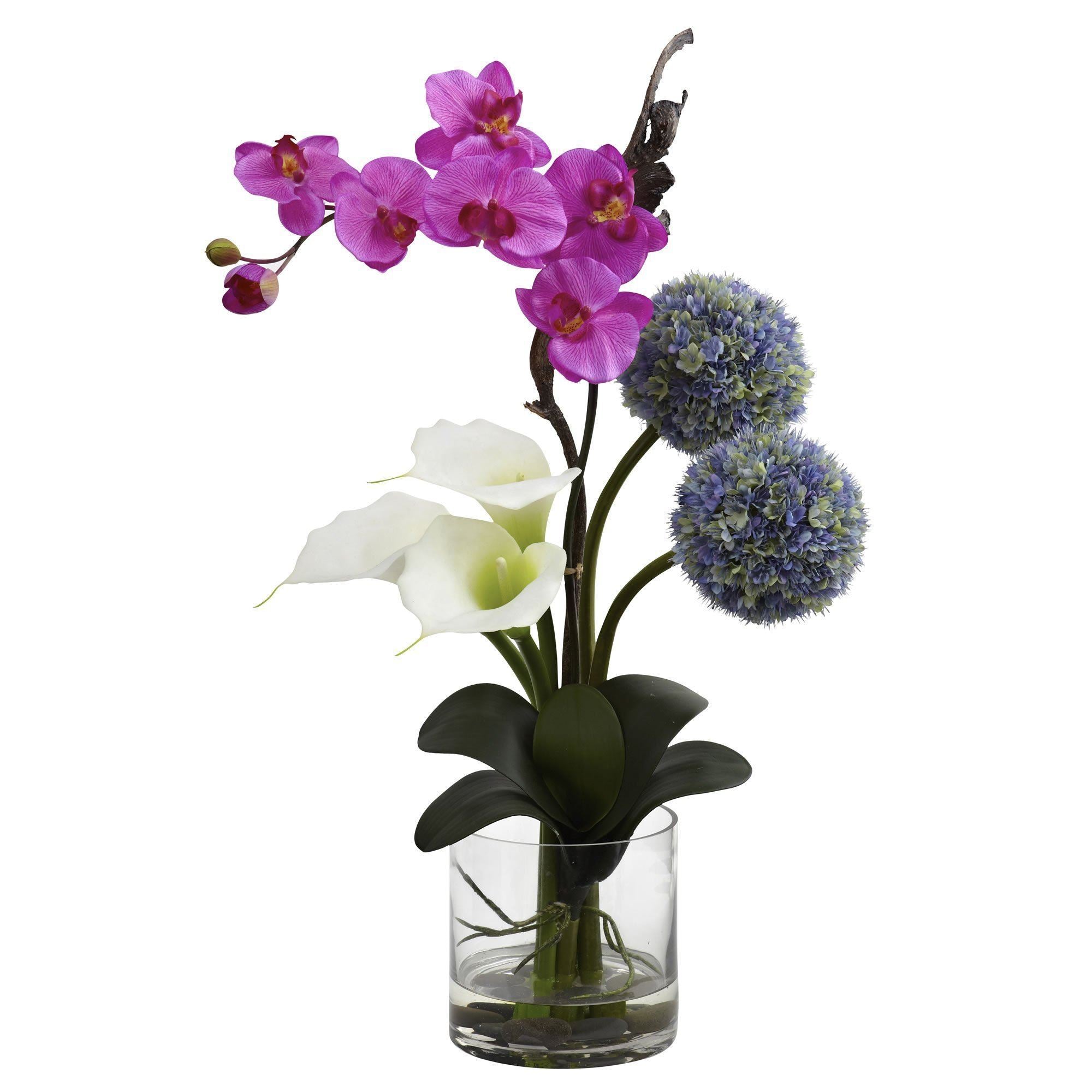 Calla, Orchid & Ball flower Arrangement | Nearly Natural