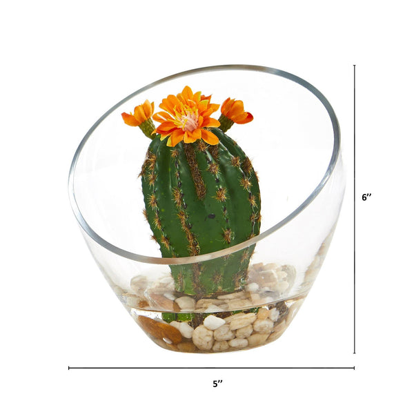 Flowering Cactus Artificial Plant in Glass Vase (Set of 2)