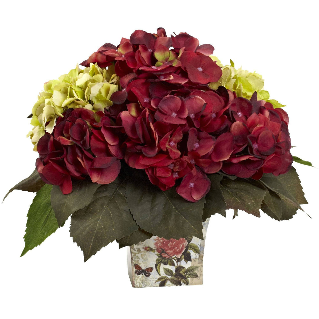 Green & Burgundy Hydrangea Arrangement | Nearly Natural