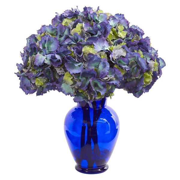 Hydrangea Artificial Arrangement in Blue Vase 1655 Nearly Natural