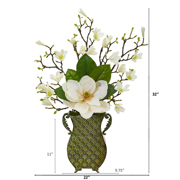 Magnolia Artificial Arrangement in Metal Vase