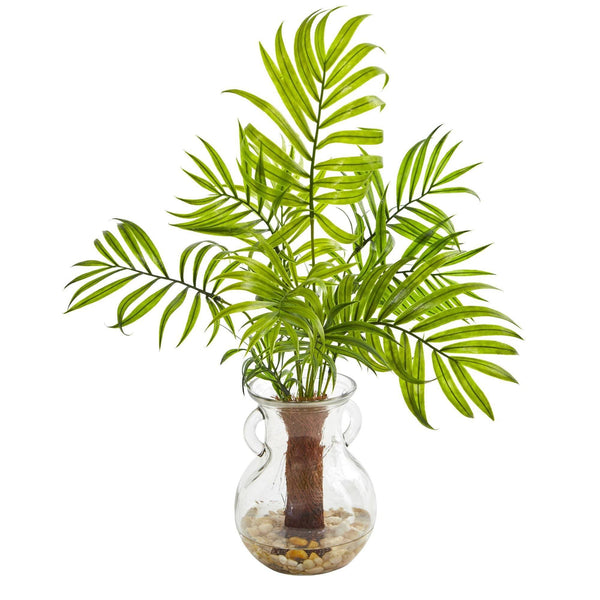 Mini Areca Palm Artificial Plant in Glass Vase (Set of 2)