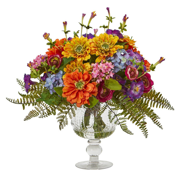 Mixed Flowers Artificial Arrangement in Royal Vase