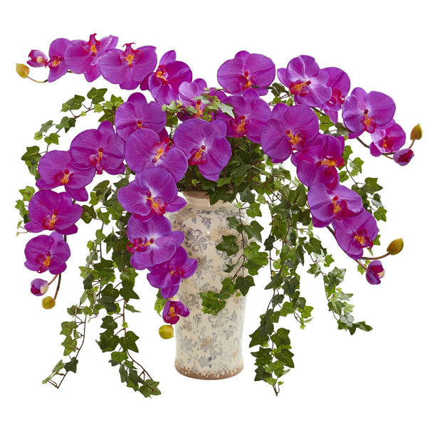 Phalaenopsis Orchid and Ivy Artificial Arrangement  in Urn