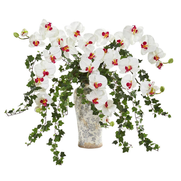 Phalaenopsis Orchid and Ivy Artificial Arrangement  in Urn