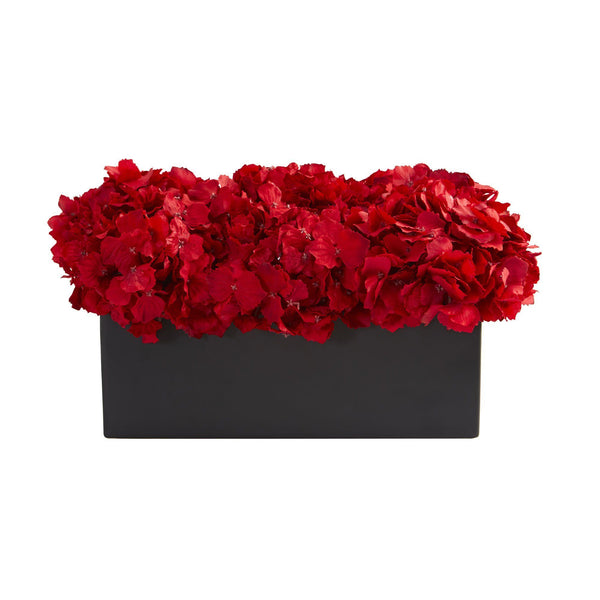 Red Hydrangea Artificial Arrangement in Ceramic Vase