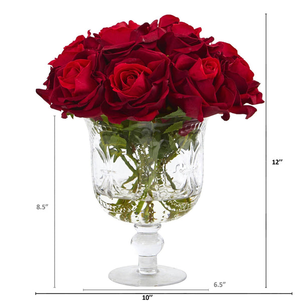 Rose Artificial Arrangement in Glass Urn