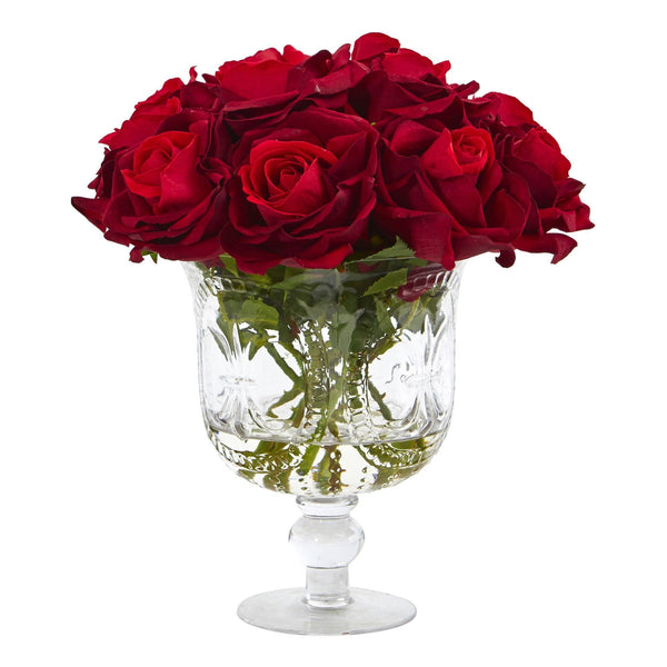 Rose Artificial Arrangement in Glass Urn