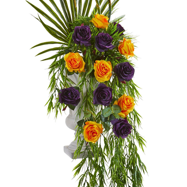 Rose, Bird of Paradise and Fan Palm Artificial Arrangement in Urn