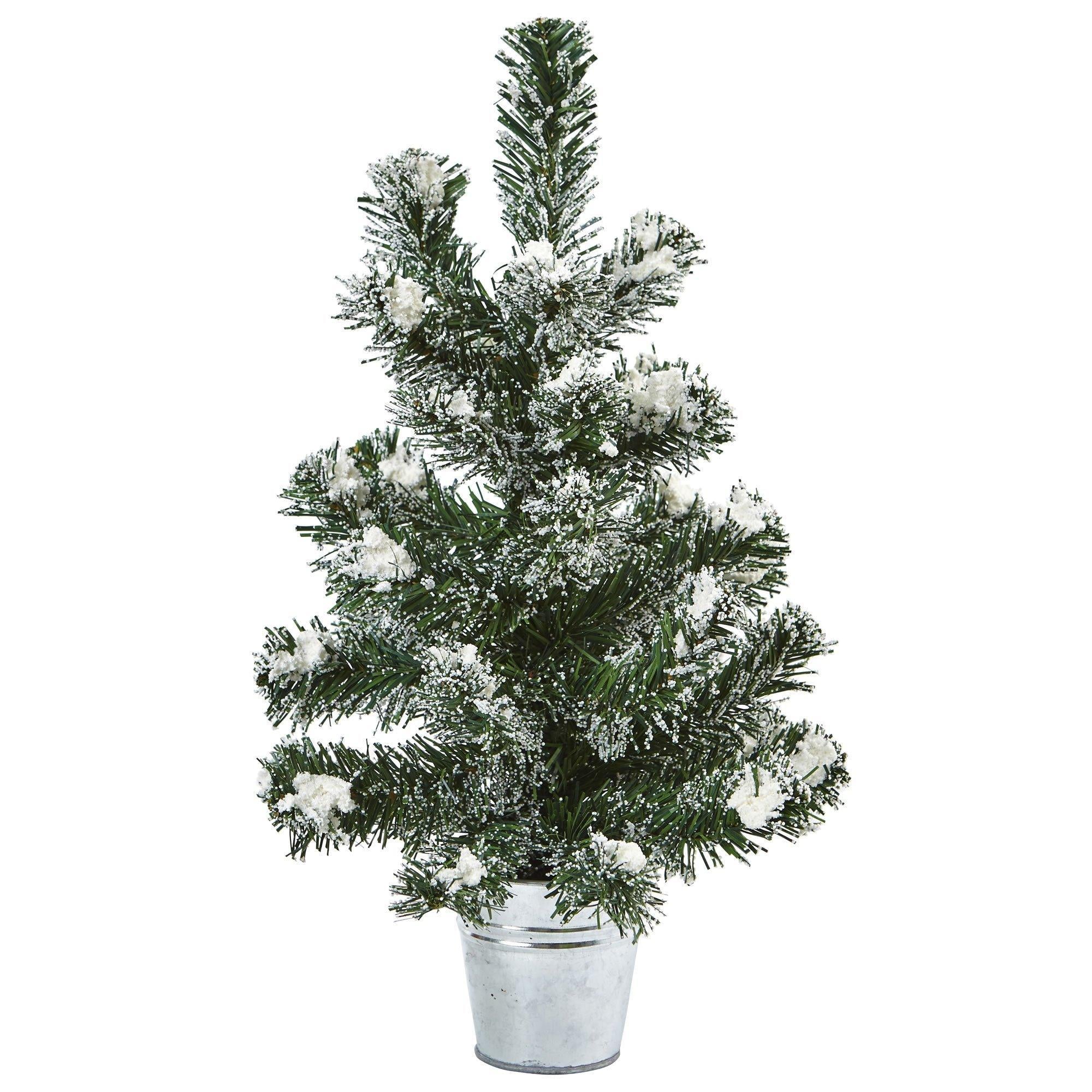 Snowy Pine Tree with Tin (Set of 2) | Nearly Natural
