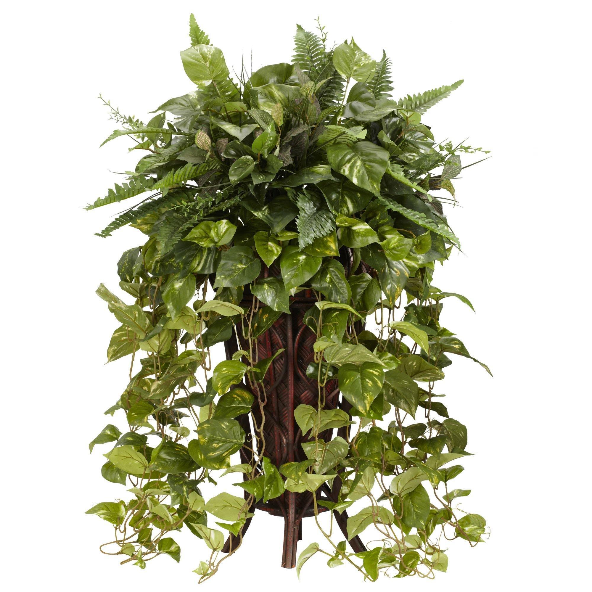 Vining Mixed Greens W Decorative Stand Silk Plant 